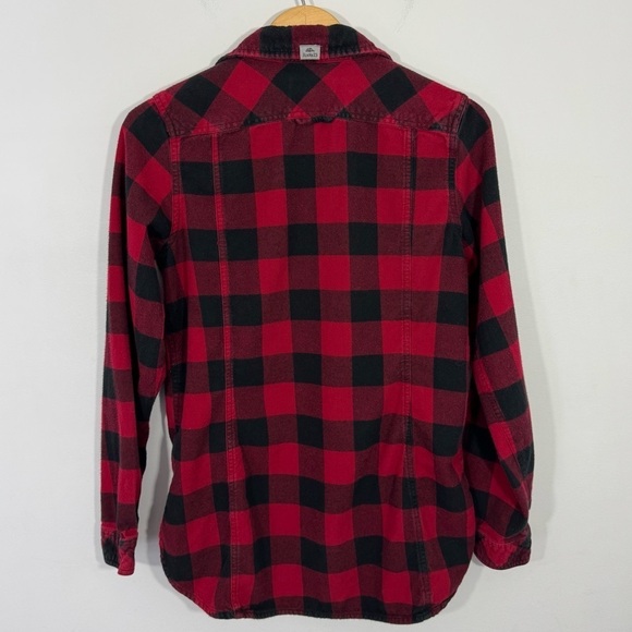 Roots Buffalo Plaid Flannel Shirt Womens S Black Red Check Long Sleeve Button Up - Picture 7 of 11